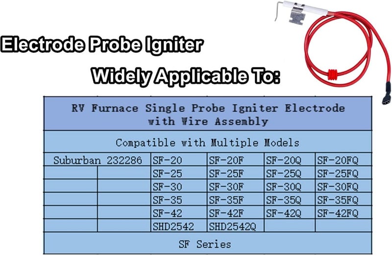 LDCRE موصلات إشعال الغاز ذات المجس الفردي مع تجميع الأسلاك، تناسب قطع غيار فرن RV من Suburban 232286، فرن الكامبر لـ Suburban 232286 فوق 934701426 SF-25، SF-30، SF-30F، SF-35 (سلسلة SF) 2Pack - Image 2